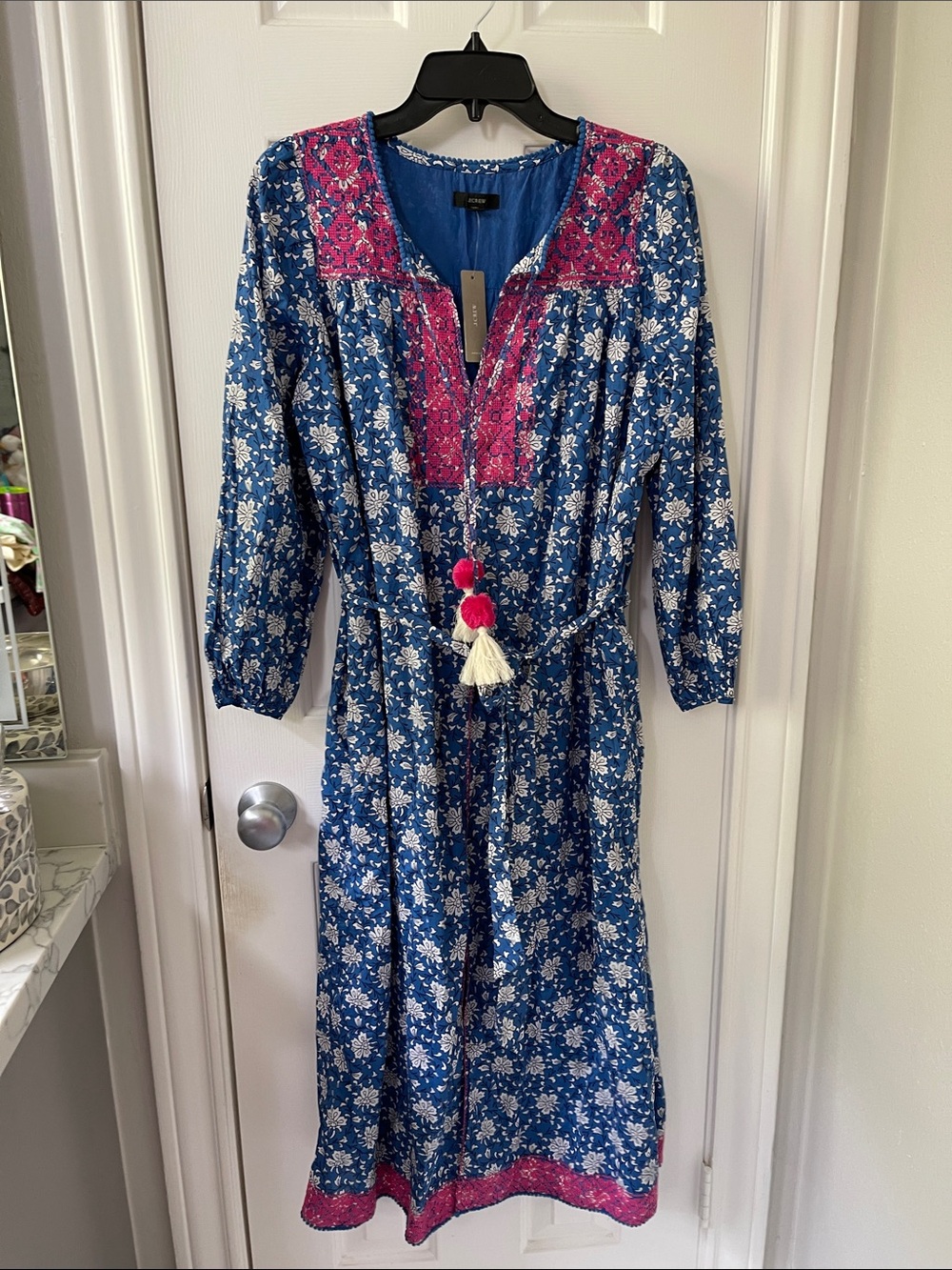 NWT J. Crew Maxi dress Night Sky Blue Balloon Sleeve India Boho batik Indigo